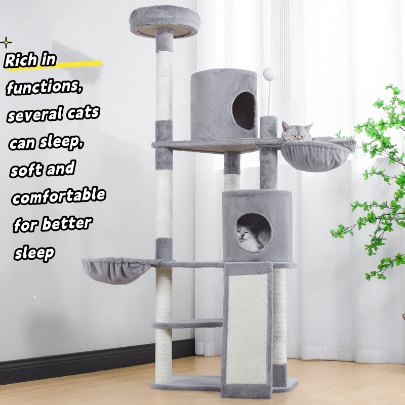 Covered Scratching Posts Perch Hammock Tunnel Plush Rooms Cat Tree Large Condo Tower Wood Cat Tree House