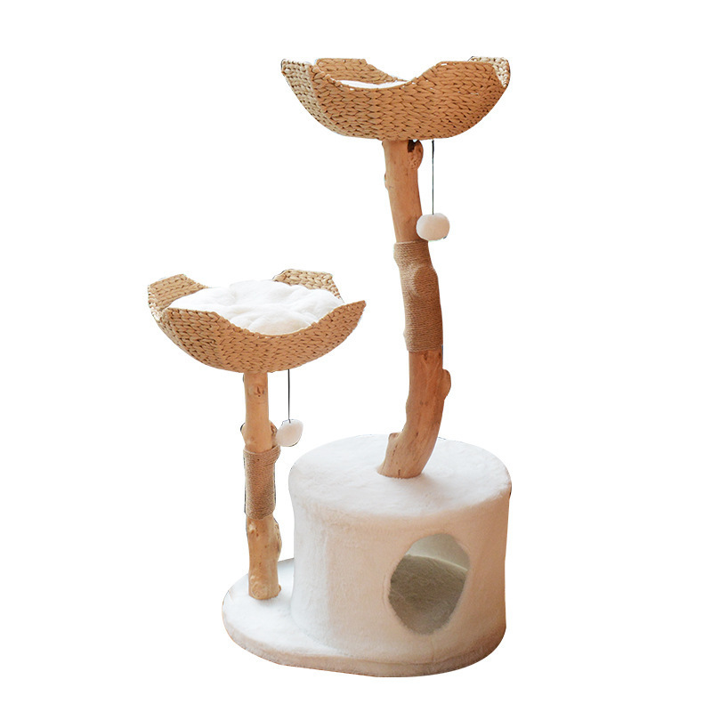 Wooden cat tree tower furniture luxury house plush hammock large play scratch climbing tower deluxe cat