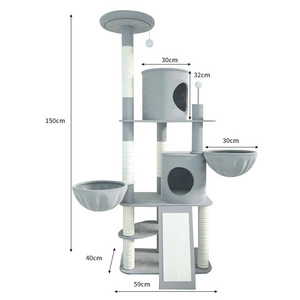 Covered Scratching Posts Perch Hammock Tunnel Plush Rooms Cat Tree Large Condo Tower Wood Cat Tree House