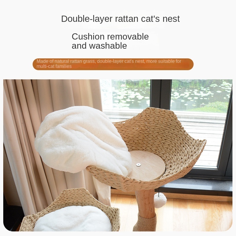 Wooden cat tree tower furniture luxury house plush hammock large play scratch climbing tower deluxe cat