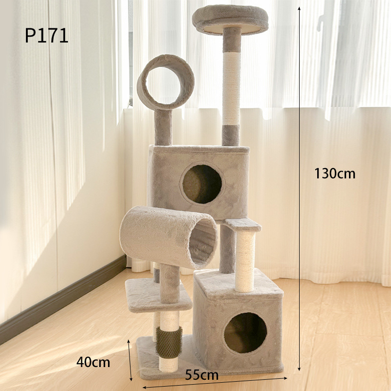 Covered Scratching Posts Perch Hammock Tunnel Plush Rooms Cat Tree Large Condo Tower Wood Cat Tree House