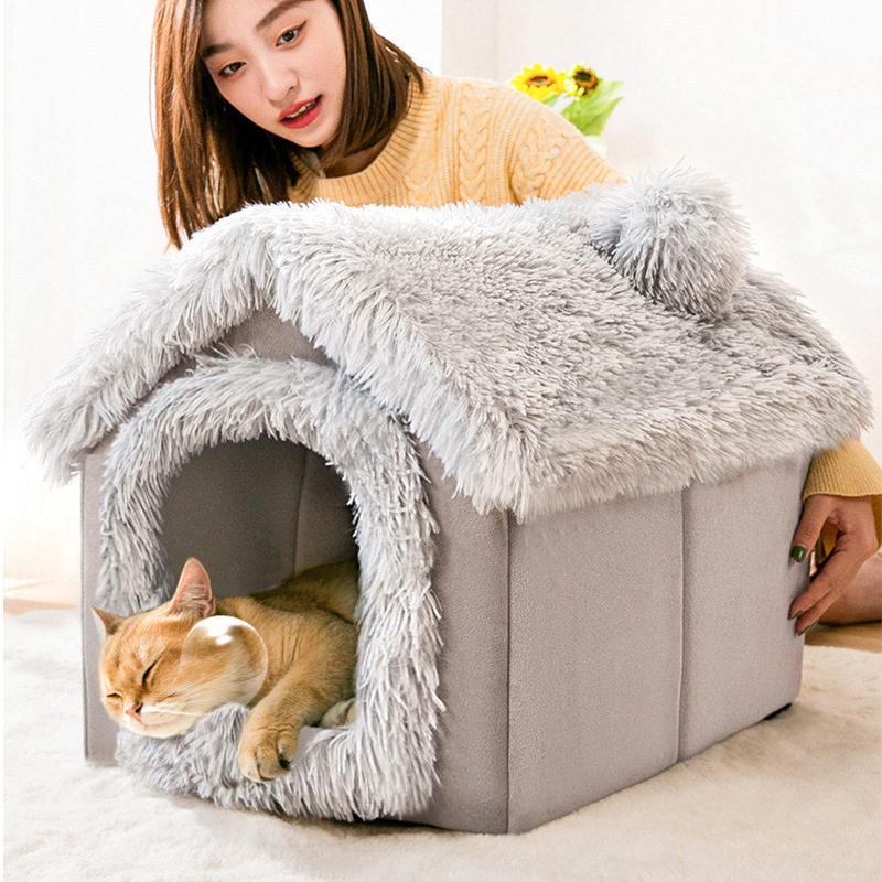 Durable cat dog bed pet teepee tent house soft luxury indoor large cat dog house pet bed tent indoor enclosed warm pet house