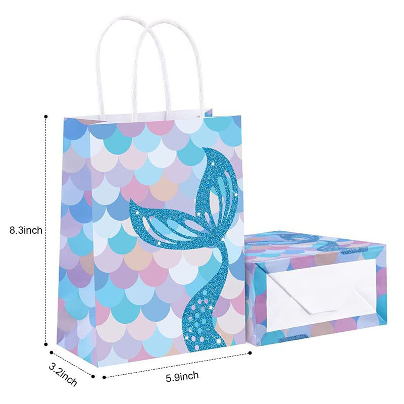 Mermaid Party Door Gift Paper Bag for Kids Baby Shower Favors Craft Paper Bag With Handle