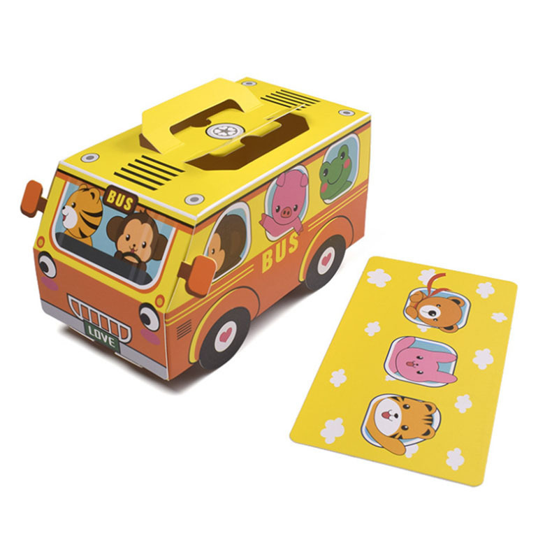 New Arrival Blue Yellow Bus Cardboard Cupcake Box Baby Shower Party Cookies Cracker Box with Handle