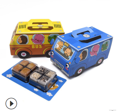 New Arrival Blue Yellow Bus Cardboard Cupcake Box Baby Shower Party Cookies Cracker Box with Handle