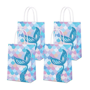 Mermaid Party Door Gift Paper Bag for Kids Baby Shower Favors Craft Paper Bag With Handle