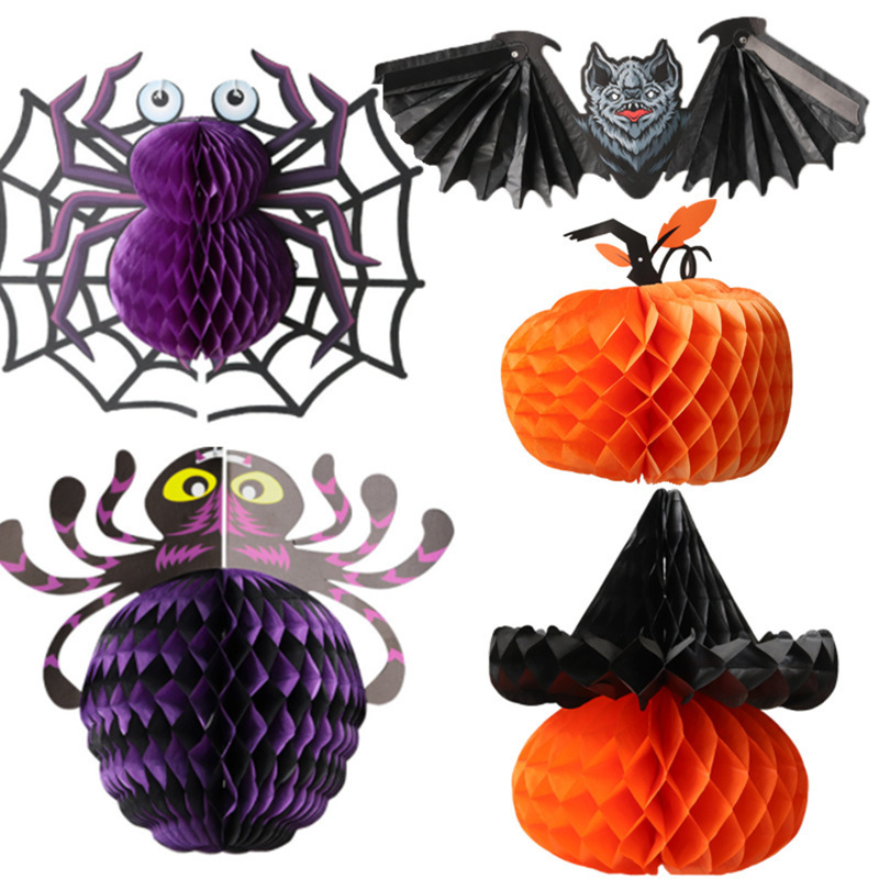 Hot Sale Paper Pumpkin Bat Spider Halloween Decorations Horror Scary Halloween Wall Decorations