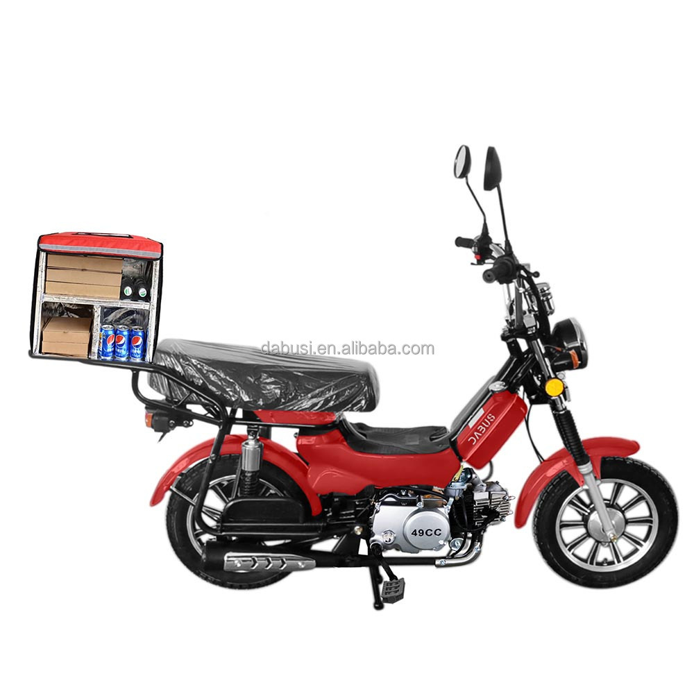 Factory supply 110cc 49cc gas moped gas motorcycle mini bike scooter with pedal long seat for pizza food delivery