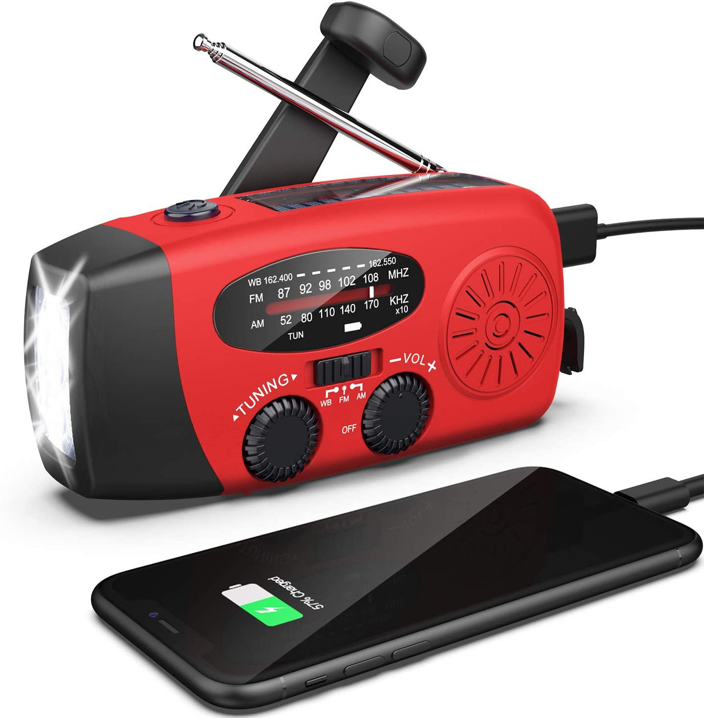 Solar Emergency Hand Crank Radio Portable 2000mAh AM/FM/NOAA Flashlight Torch Solar Panel Powered Weather Radio