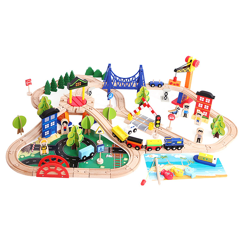 Preschool Toddlers Wooden Train Tracks Toys Wooden Train Tracks Toys 108 Pcs Set Train Tracks