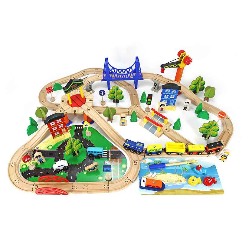 Preschool Toddlers Wooden Train Tracks Toys Wooden Train Tracks Toys 108 Pcs Set Train Tracks