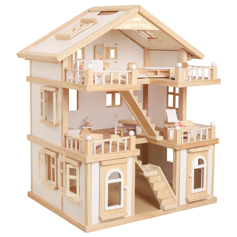 Wooden Luxury Villa Dollhouse Toddler Girls DIY Doll houses With Furniture Toys Wooden Doll House For Baby Toys Kids