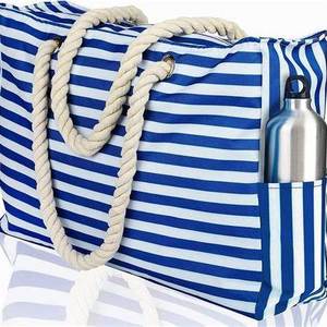 custom logo printed Foldable Customized Cotton Rope Handle Canvas Beach Bag Tote cotton rope beach bag for storage