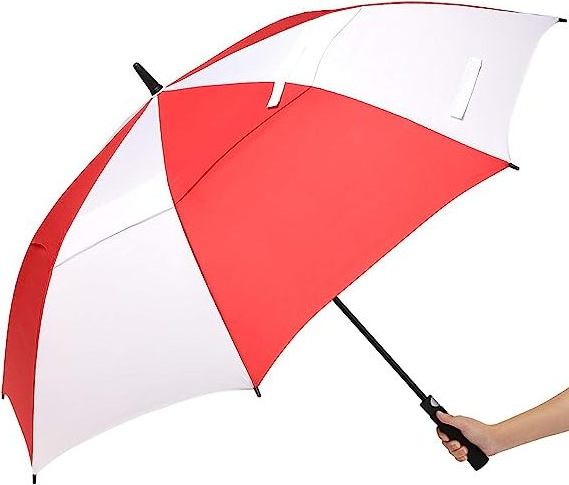 Custom Logo Printing Wholesale Promotional Advertising Print Red and White Golf Stick Umbrella