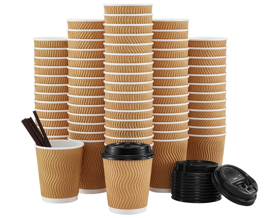 Customized Logo Printed High Quantity Disposable Paper Cups Double Wall Ripple Coffee Paper Cups