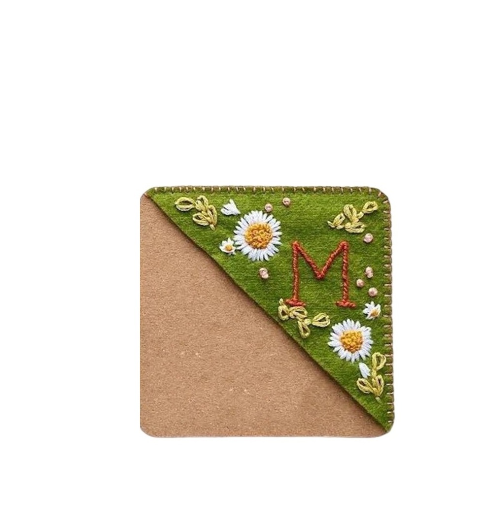 Custom Logo High Quality Hand Embroidery Book Corner Embroidered Flower Alphabet Bookmark For Gift