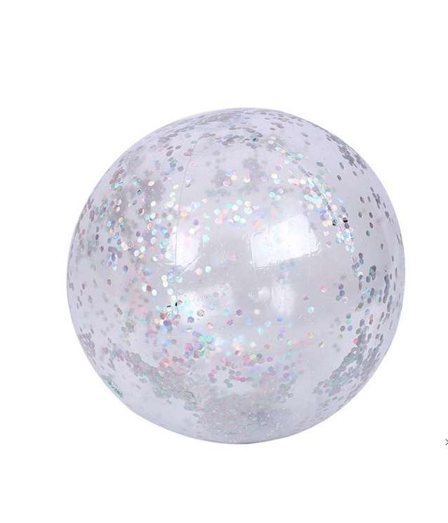 Custom Logo Printed High Quality Eco Friendly Silver Glitter Beach Ball Inflatable Transparent Glitter Beach Ball