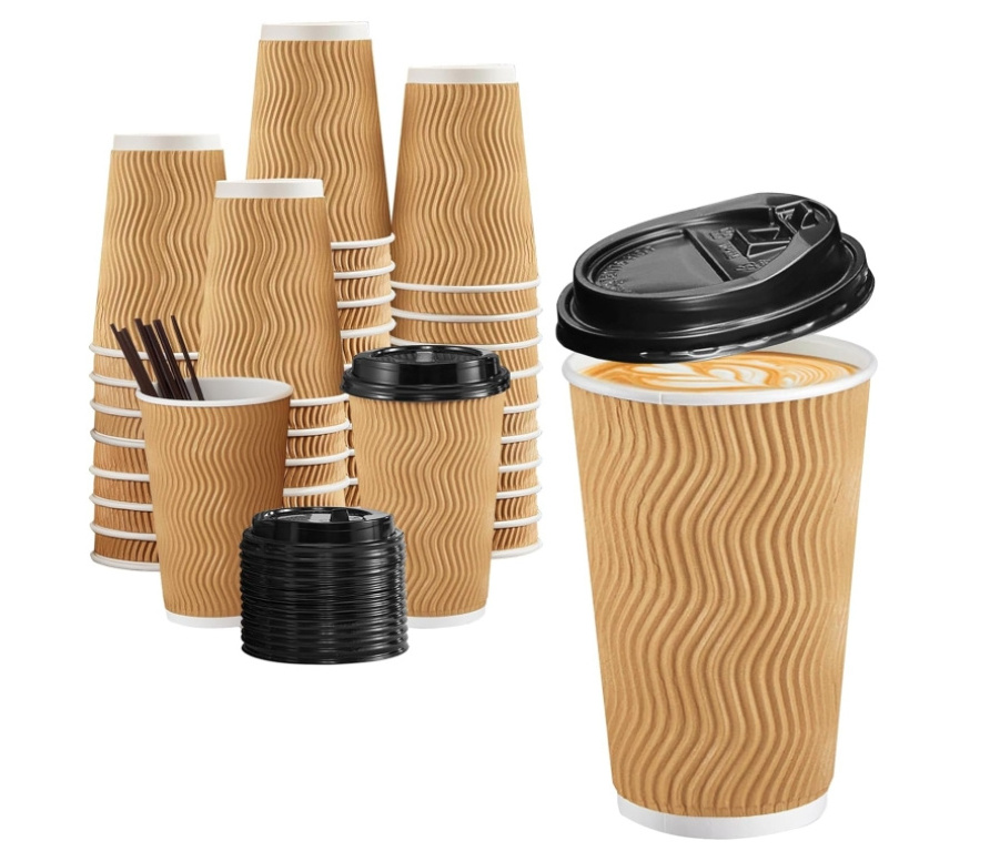 Customized Logo Printed High Quantity Disposable Paper Cups Double Wall Ripple Coffee Paper Cups