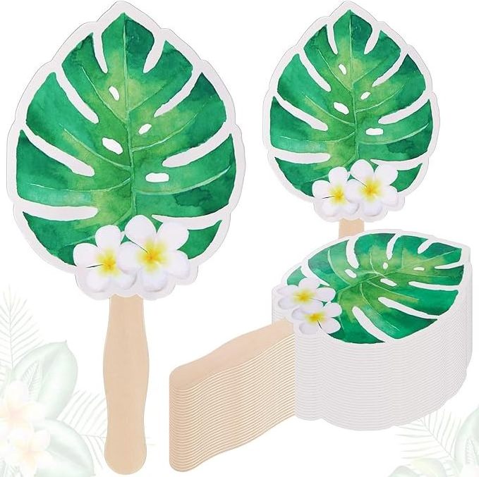 Wholesale Hand Wooden Fan Wedding Fans for Guests Gifts Palm Leaves Paper Hand Fans with Wooden Sticks for Wedding Bridal