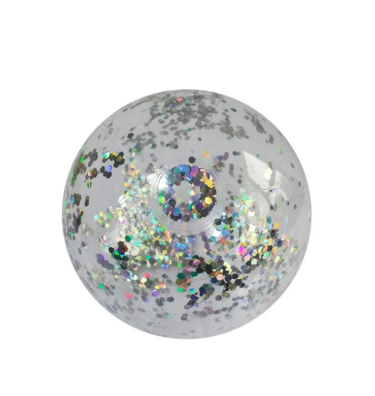 Custom Logo Printed High Quality Eco Friendly Silver Glitter Beach Ball Inflatable Transparent Glitter Beach Ball