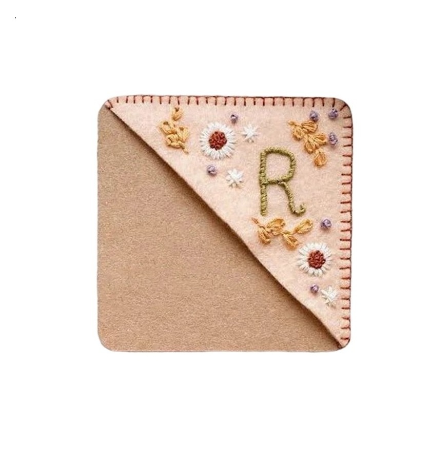 Custom Logo High Quality Hand Embroidery Book Corner Embroidered Flower Alphabet Bookmark For Gift