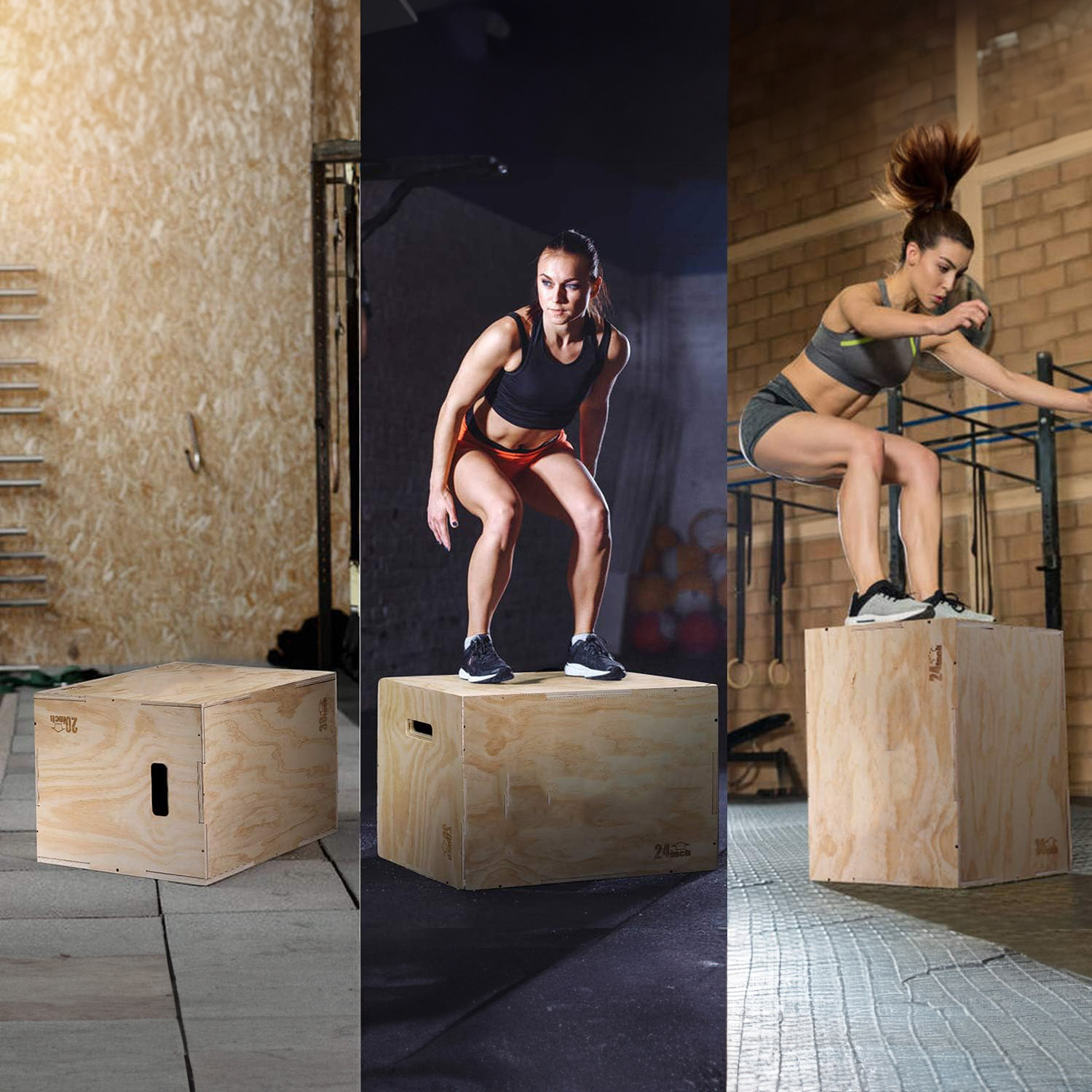 3 in 1 Wood Poly Box for Exercise Training and Conditioning Wood Plyometric Jump Box