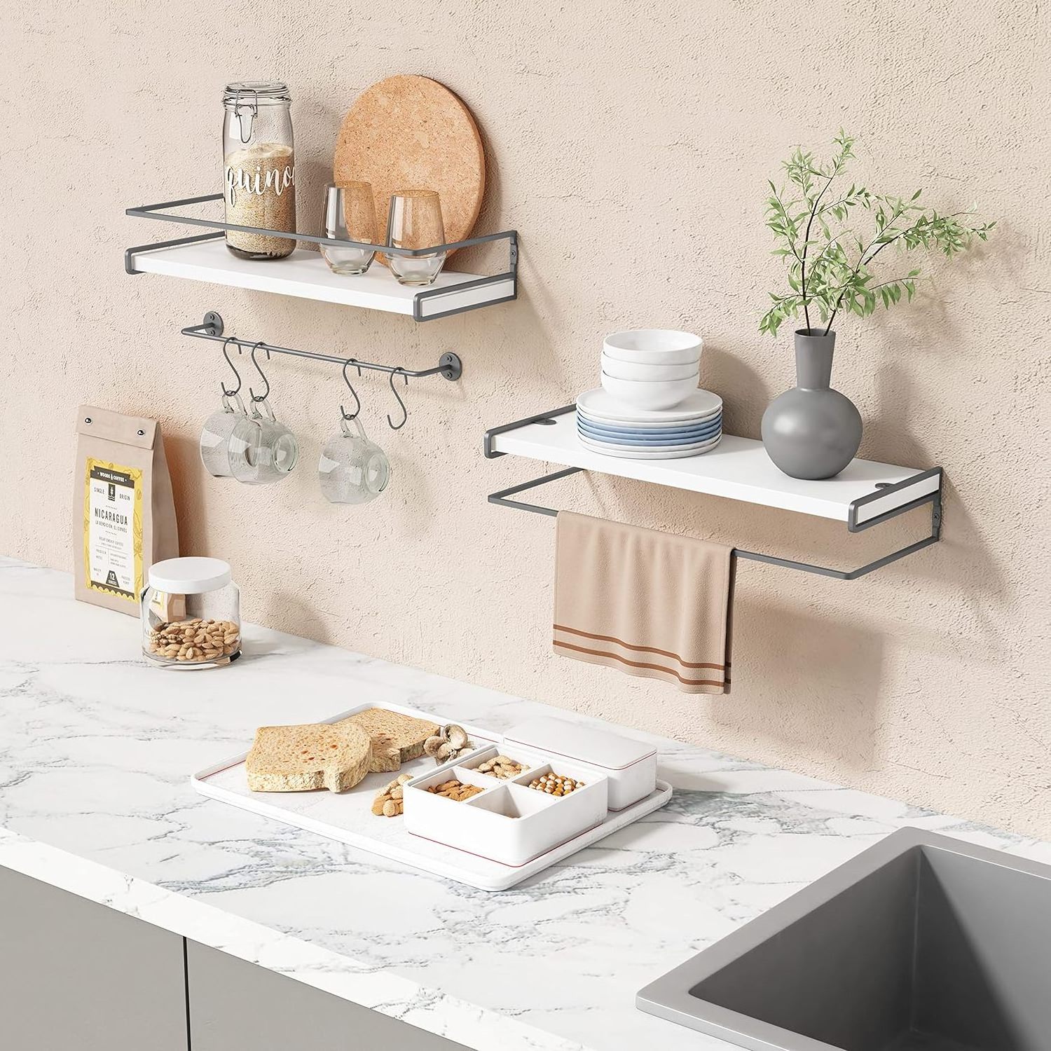 New Design Set of 2 White Floating Shelves for Bathroom Organizer Over Toilet