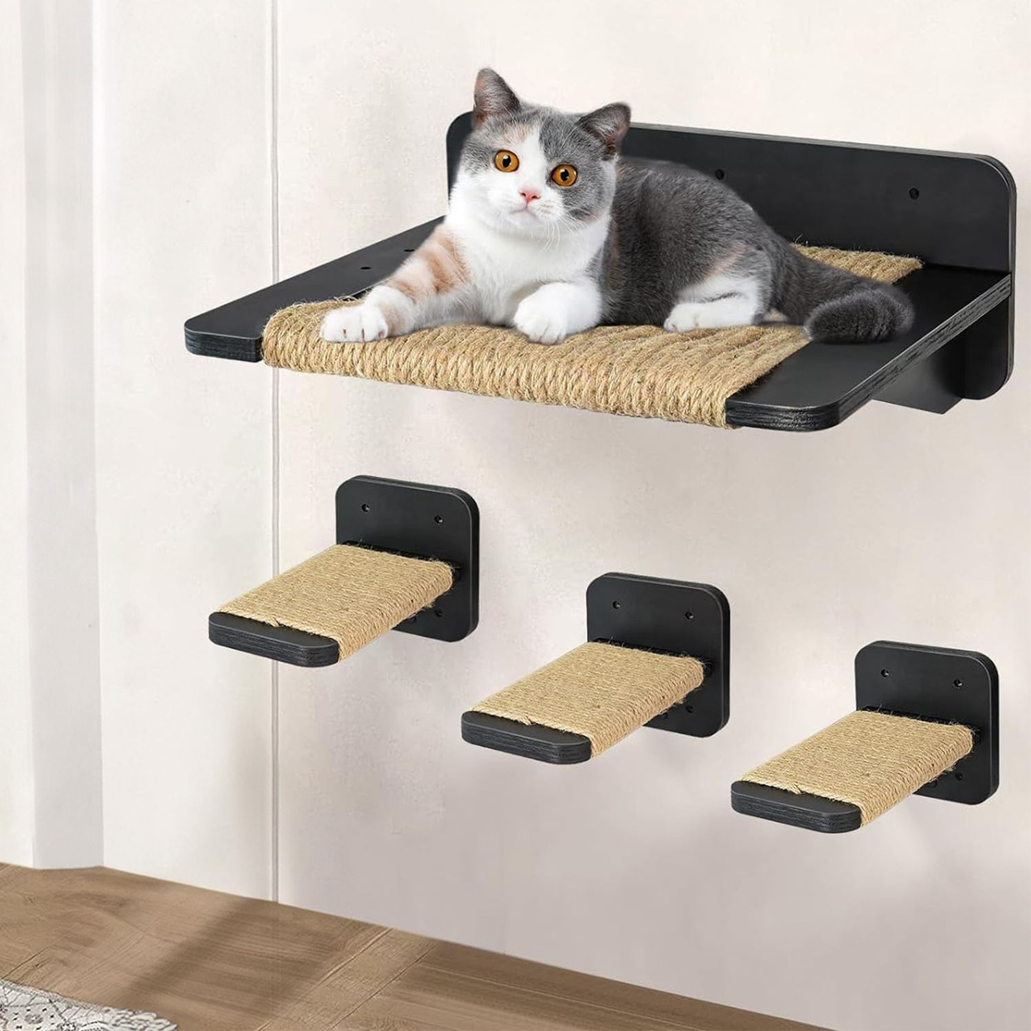 Cat Hammock Cat Wall Shelves with 3 Steps Cat Furniture Climbing Shelves