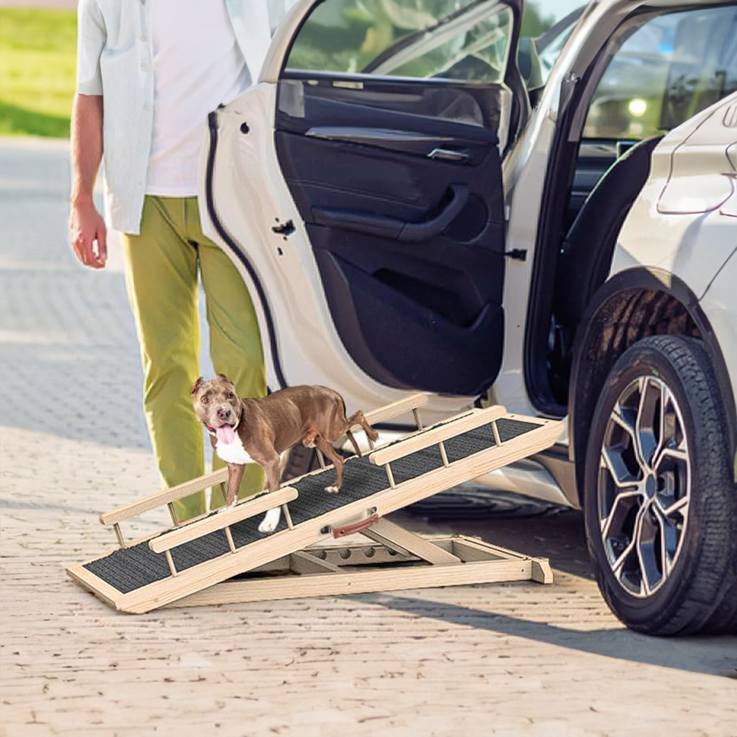 Adjustable Height Dog Ramp for Couch Bed or Car Wooden Pet Stairs for Small & Large Old Dogs & Cats