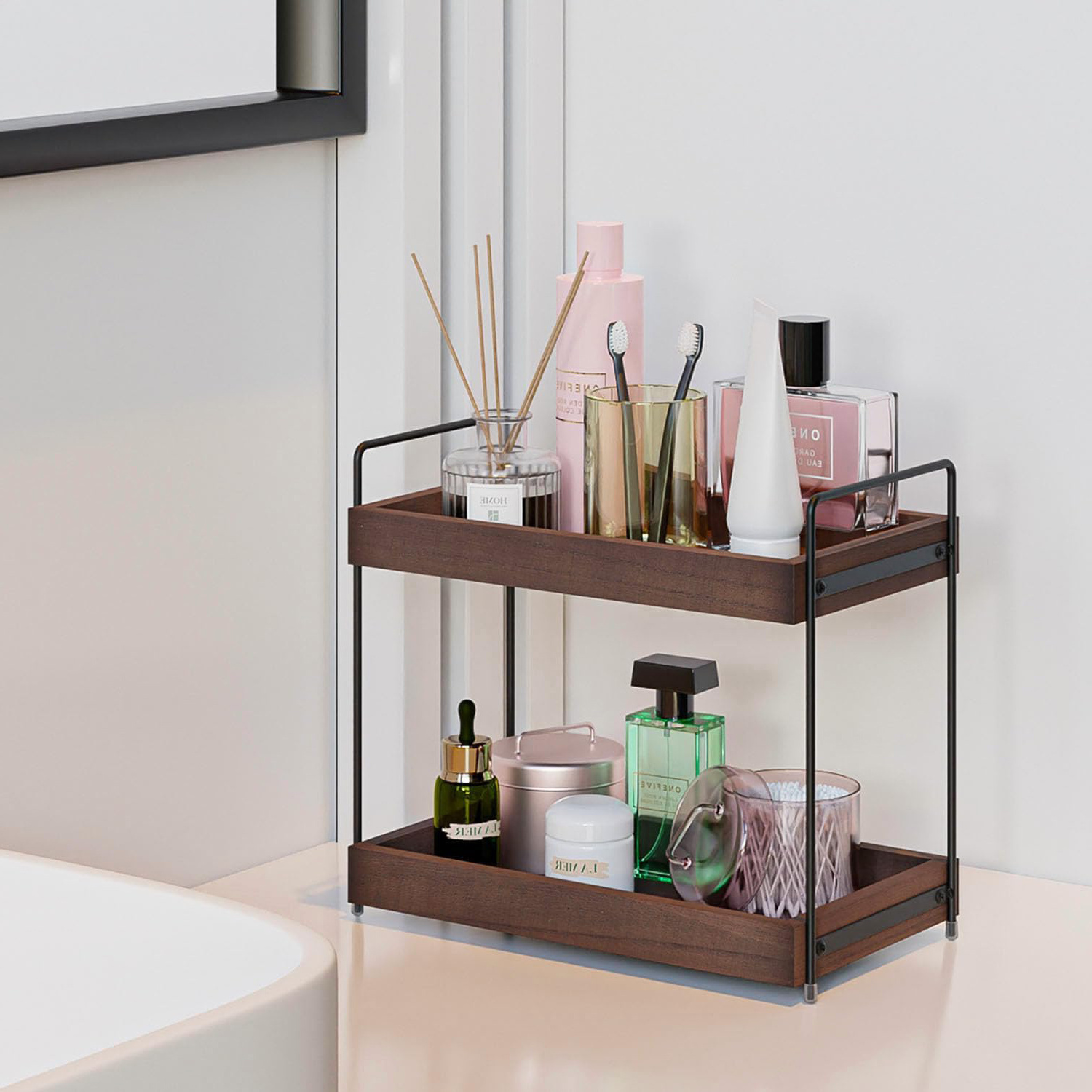 2 Tier Vanity Cosmetic Make Up Organizers and Storage Shelf Bathroom Counter Organizer