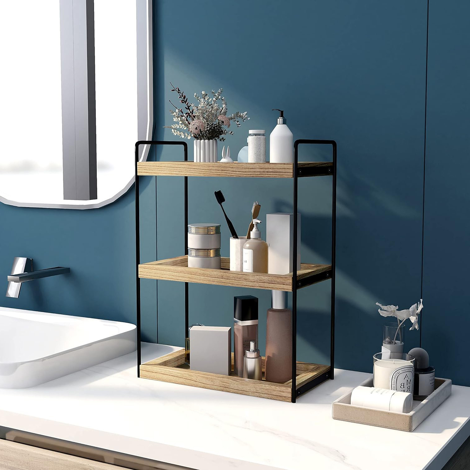 Countertop Storage Shelf 3 Tier Tray and Vanity Organizer Bathroom Counter Organizer