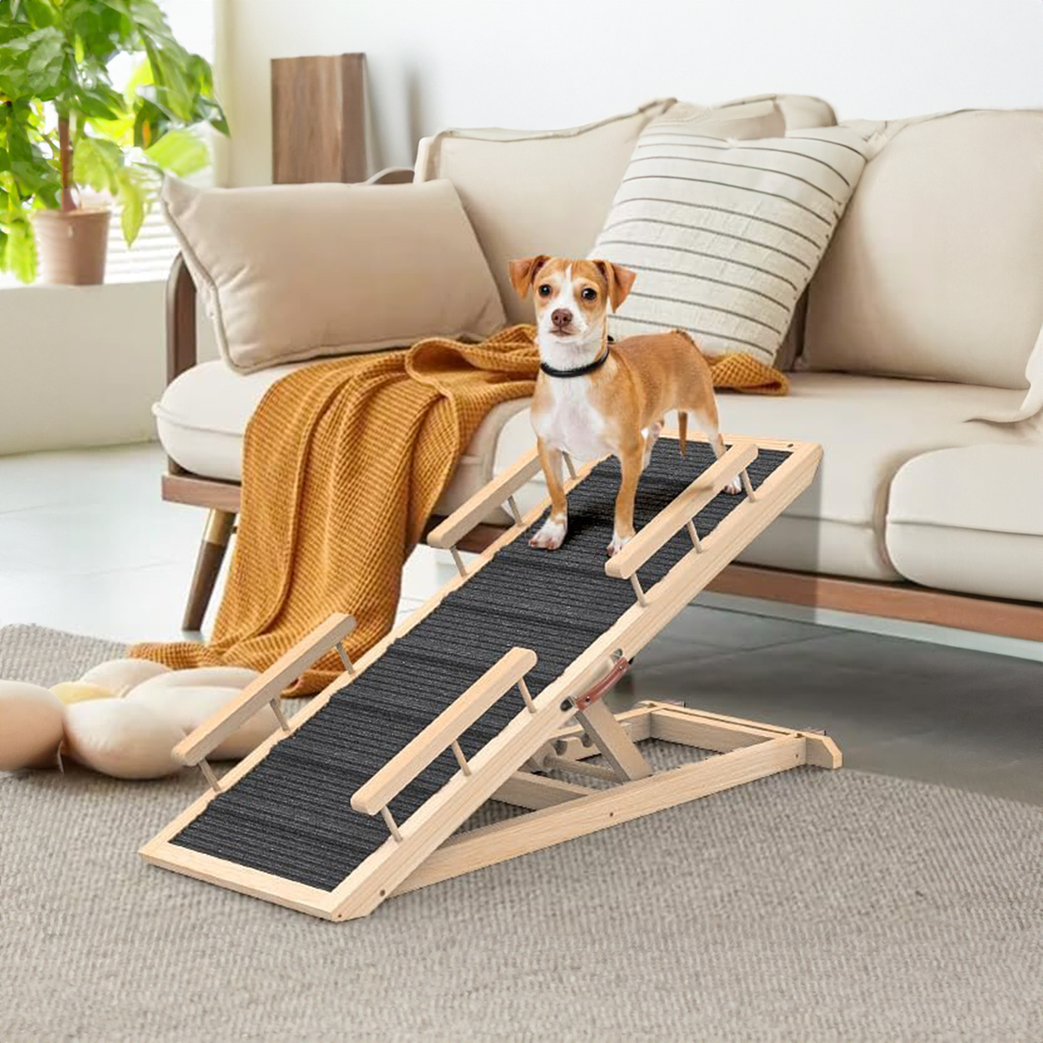 Adjustable Height Dog Ramp for Couch Bed or Car Wooden Pet Stairs for Small & Large Old Dogs & Cats