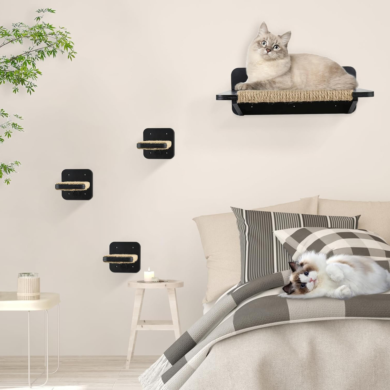 Cat Hammock Cat Wall Shelves with 3 Steps Cat Furniture Climbing Shelves