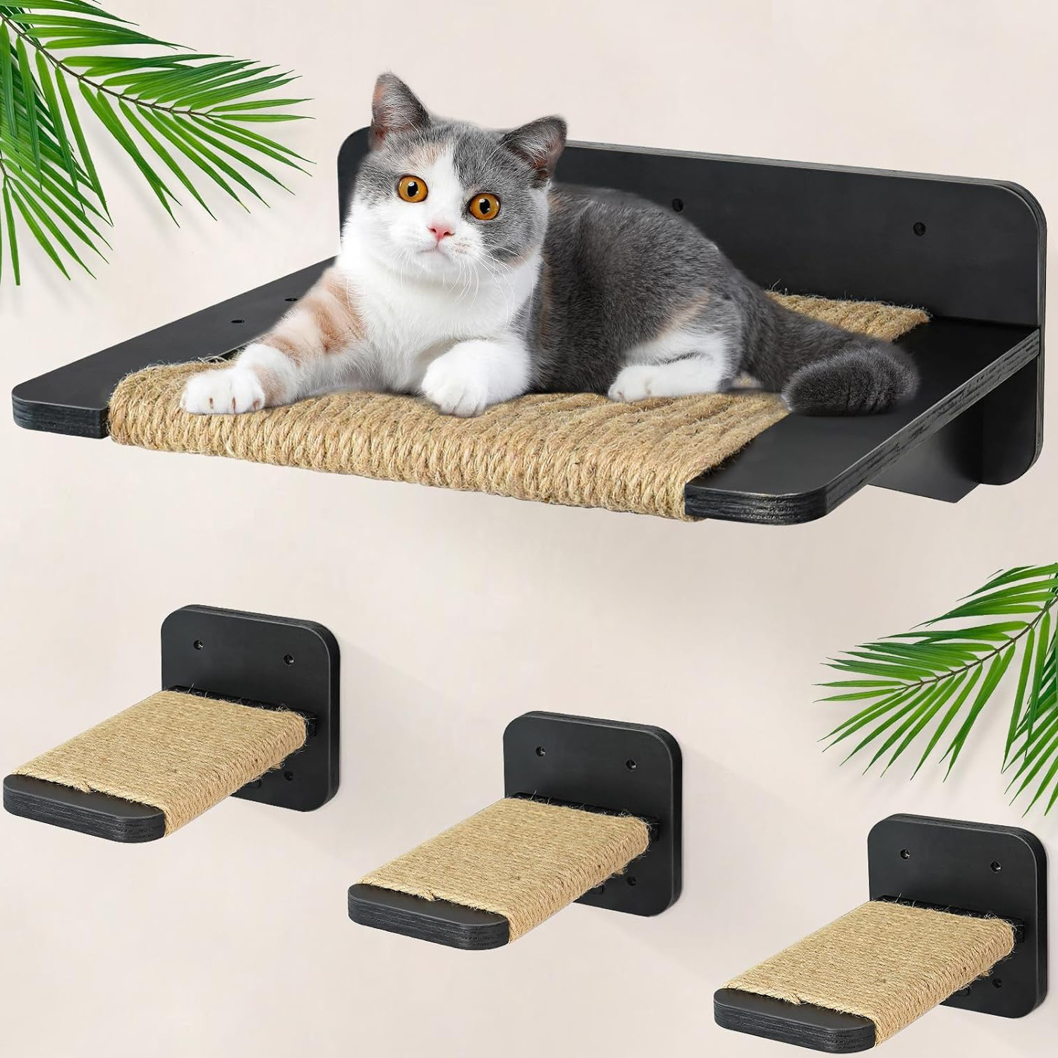 Cat Hammock Cat Wall Shelves with 3 Steps Cat Furniture Climbing Shelves