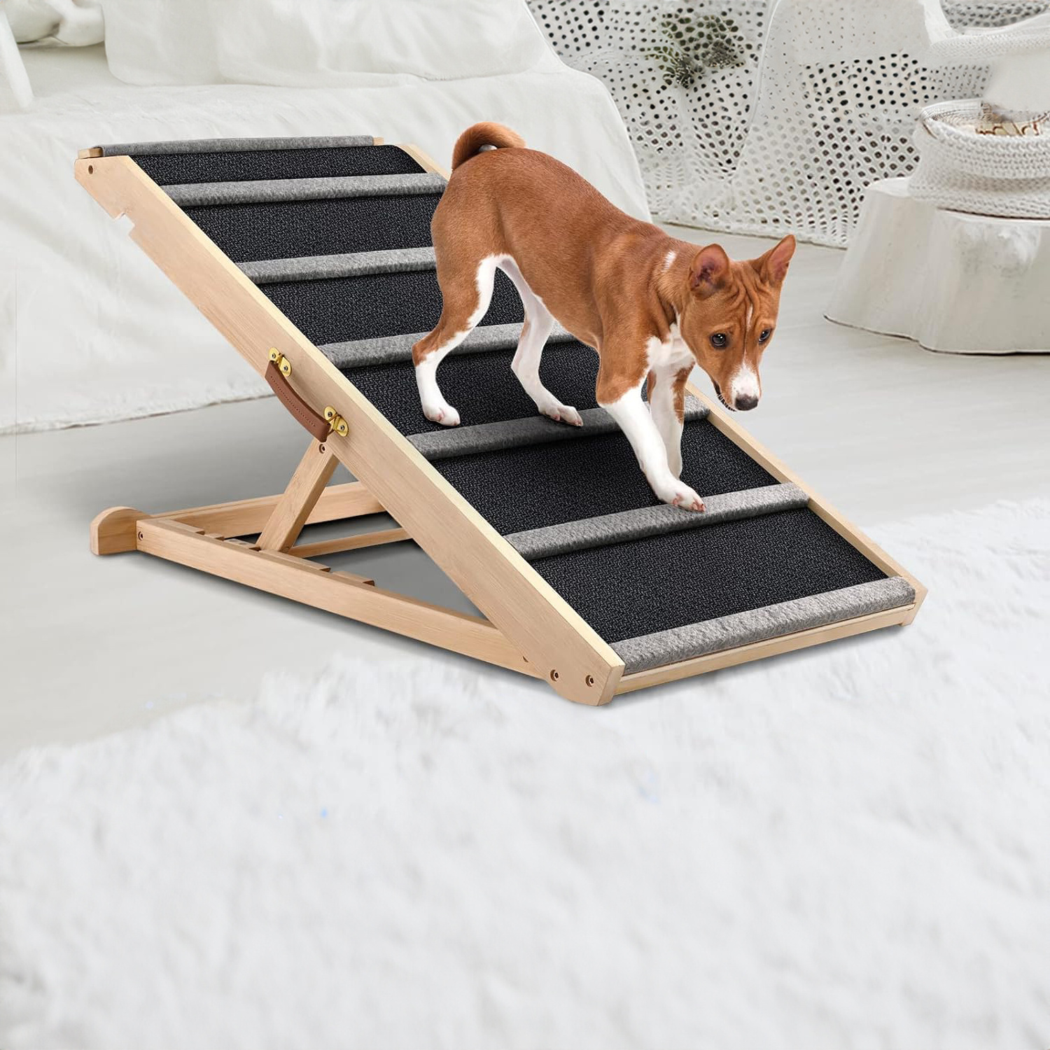 Excellent Traction Pet Ramp for Small Large Dogs to Get on Couch Car Dog Ramp for Bed Wooden Dog Stairs