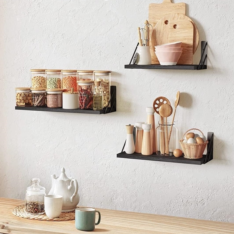 Home Decor Hanging Wall Mounting Kitchen Shower Storage Organizer Wooden Floating Wall Shelves