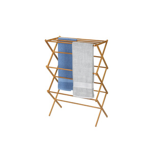 High quality Upscale Laundry Rack with 11 Dowels Bamboo Folding Clothes Drying Rack