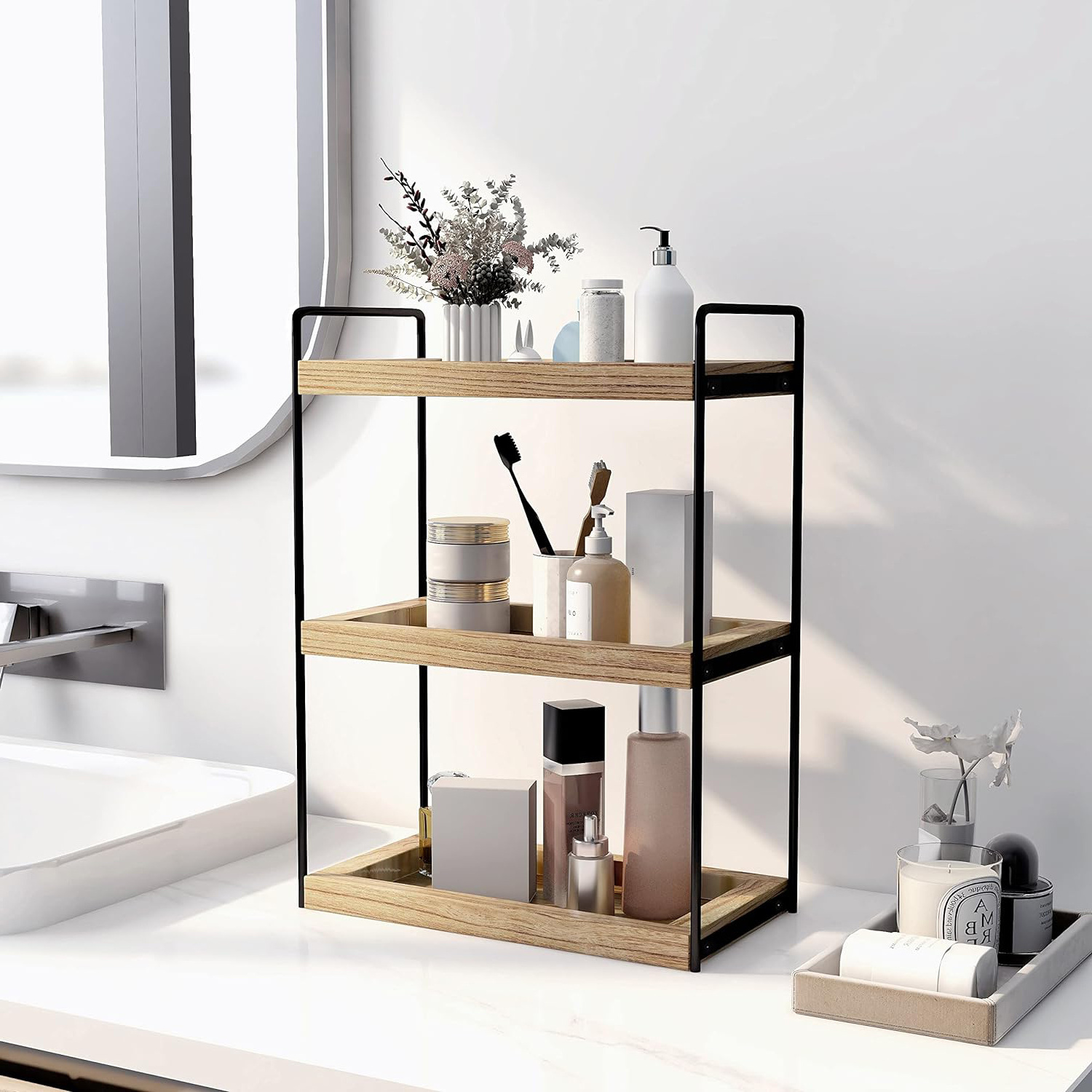 Countertop Storage Shelf 3 Tier Tray and Vanity Organizer Bathroom Counter Organizer