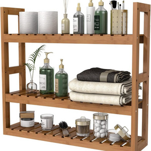 Adjustable Layer Free Standing Over Toilet Utility Shelves 3-Tier Wall Mount Storage Rack Bamboo Bathroom Shelf