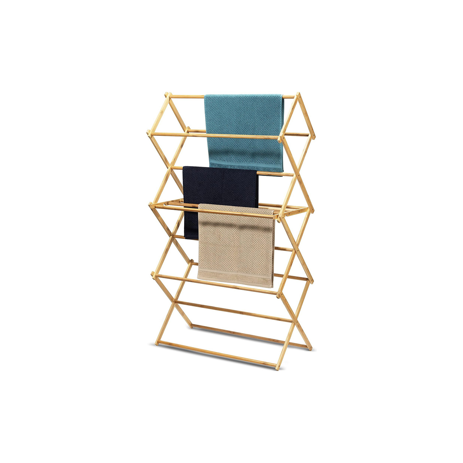 Foldable Wood Clothing Dryer 2 Size Tiers Bamboo Laundry Drying Rack for Clothes