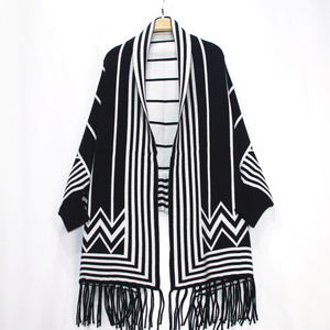 New fashion women's Line pattern scarf shawl warm tassel winter with sleeves shawl