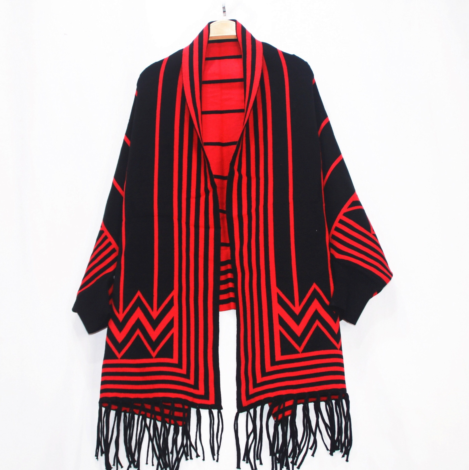 New fashion women's Line pattern scarf shawl warm tassel winter with sleeves shawl