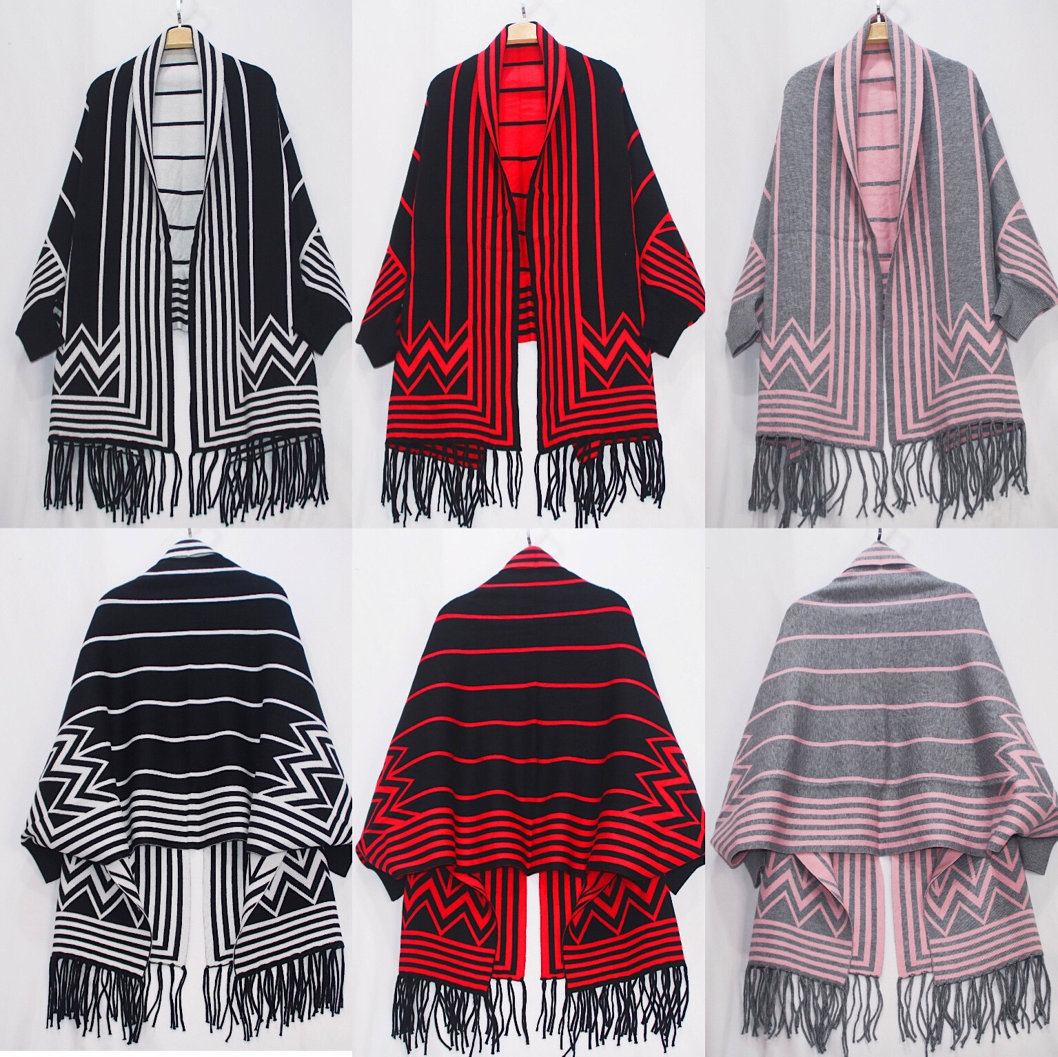 New fashion women's Line pattern scarf shawl warm tassel winter with sleeves shawl