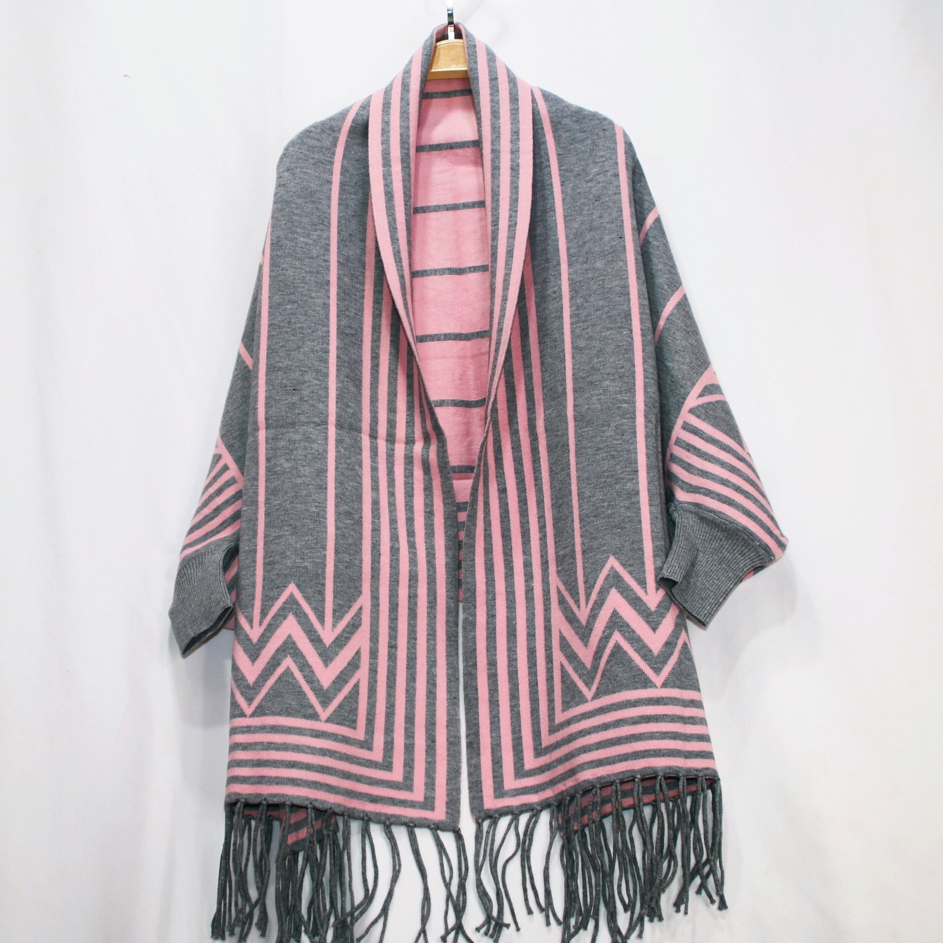 New fashion women's Line pattern scarf shawl warm tassel winter with sleeves shawl