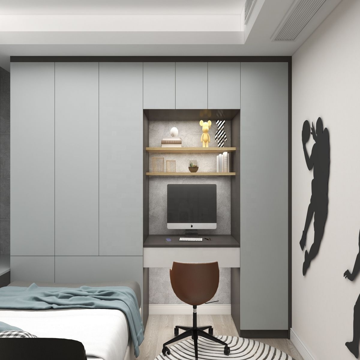 2023 Melamine White Hanging Door High Gloss Furniture Lacquer tall Wardrobe For Bedroom White grey Cabinets