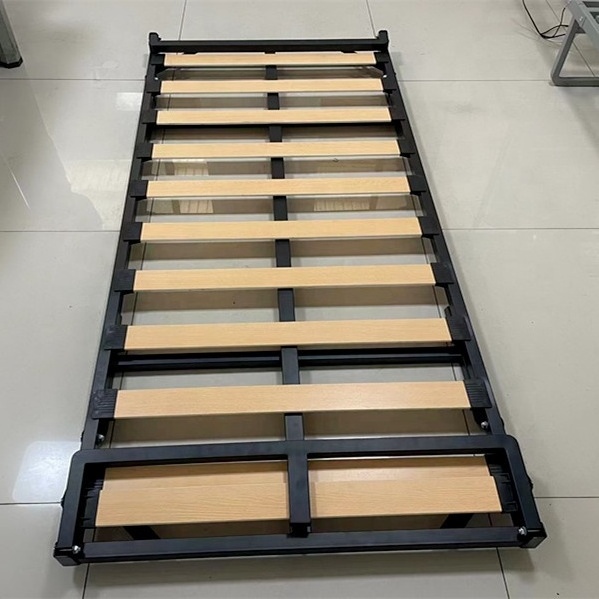 custom single metal foldable bed frames with wooden slats and folding headboard and folding legs