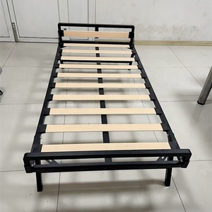 custom single metal foldable bed frames with wooden slats and folding headboard and folding legs