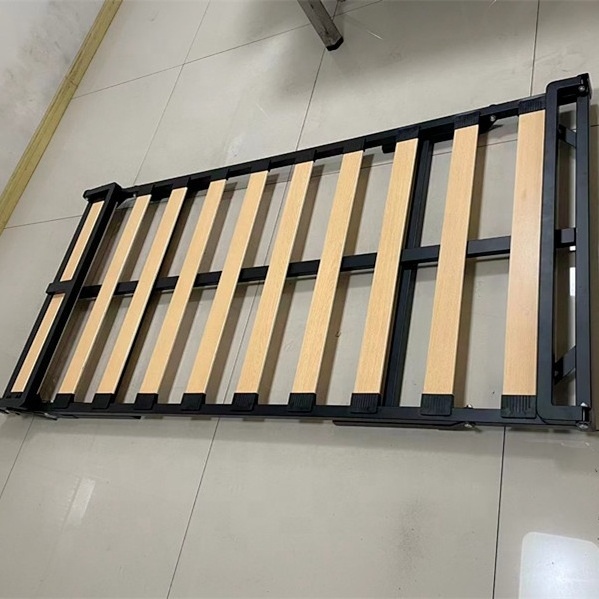 custom single metal foldable bed frames with wooden slats and folding headboard and folding legs