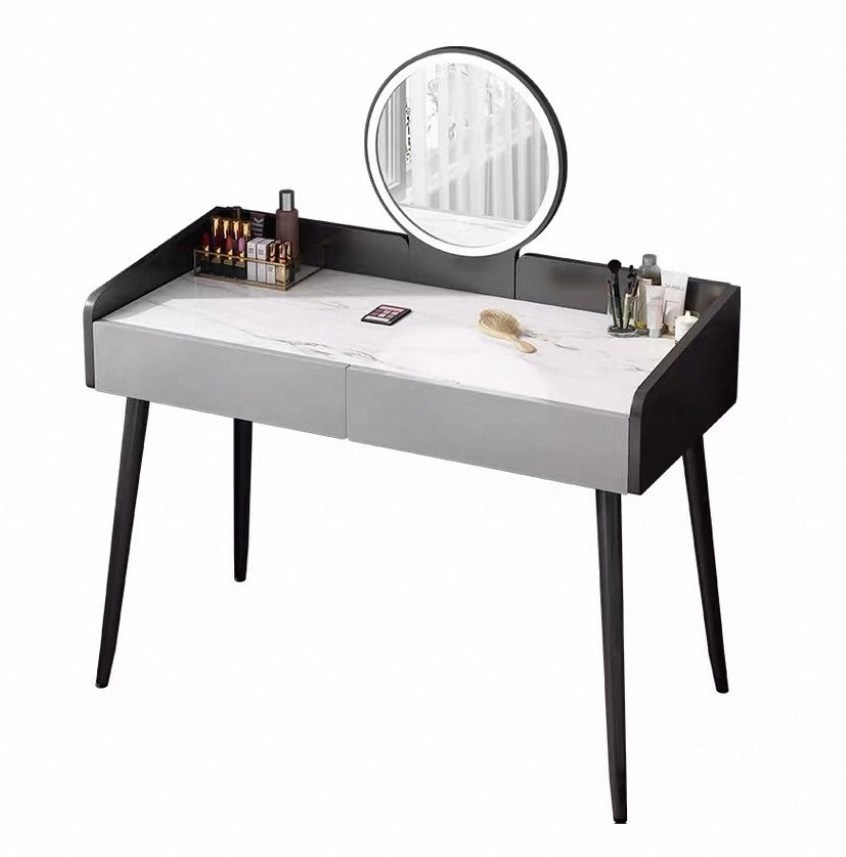 New style wood dressing table LED mirror vanity dresser with cushioned stool set