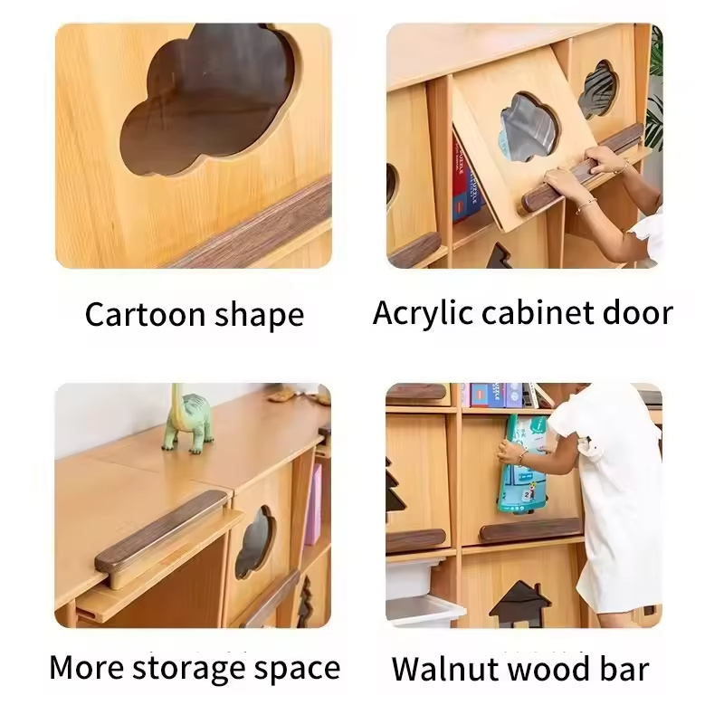 Wooden Book Shelf Living Room For Kids Home Furniture Solid Wood Cabinet